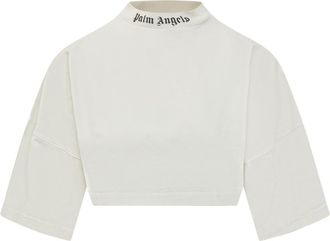 Palm Angels White Logo Mock Collar T-Shirt