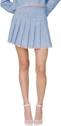 Avec Les Filles Lace Trim Pleated Miniskirt in Light Blue Stripe at Nordstrom Rack, Size X-Large