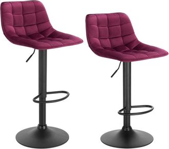 Woltu 2X Taburetes Alto de Cocina Taburete de Bar Diseño Asiento en Terciopelo Taburete Giratorio con Respaldo Regulable en Altura Muebles Sillas Burdeos