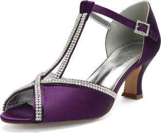 Generic Wedding Bridal Shoes Womens Low Kitten Heel Peep Open Toe Ankle Strap Sandals Buckle Office Summer Dress Low Heels 6.5Cm,Purple,6 UK