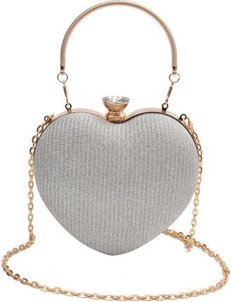 Generic Evening Banquet Bag, Love Heart Shape Retro Rhinestone Clutch Bag, Glitter Purse Chain Handbag for Women Wedding Party(Silver)