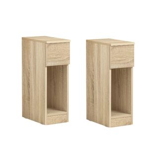 SoBuy Set de 2 mesitas de noche con 1 caj&oacute;n madera natural