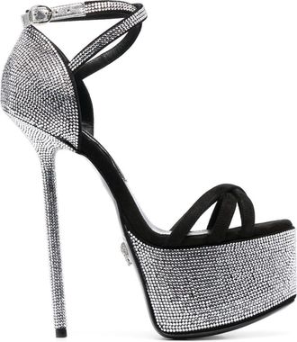 Philipp Plein 160mm crystal-embellished platform sandals - women - Calf Leather/Calf Suede/Fabric/Crystal - 40 - White