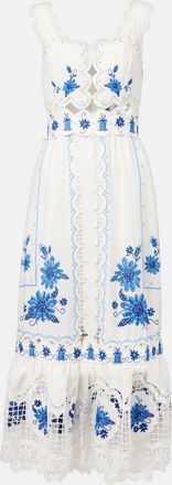 Farm Rio Abito midi in misto lino con ricamo