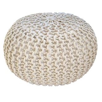 Casamia Pouf Sitzpuff Strick Velours Sitzhocker Strickhocker Sitzpouf Bodenkissen viele Arten/Farben u. Ma&szlig;e Farbe &oslash; 55 beige Outdoor