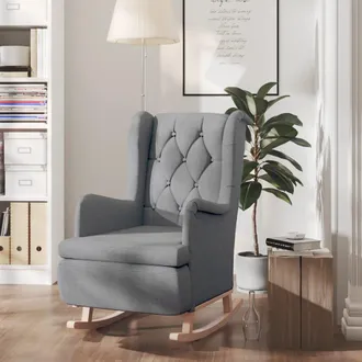vidaXL Vidaxl - Sill&oacute;n Con Patas Mecedoras Madera Maciza Caucho Tela Gris Claro