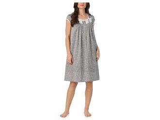 Eileen West Cotton Woven Cap Sleeve Waltz Nightgown Womens Clothing Grey Mini Floral : SM