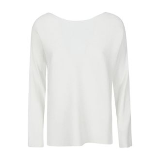Liviana Conti Witte Viscose Trui met Ribbels - Dames - Ronde hals truien - Wit - L - Truien & Vesten