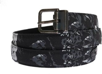 Dolce & Gabbana Mens Black Cayman Linen Leather Belt Cotton