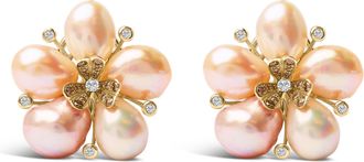 House of Brilliance 18K Rose Gold 3/8 Cttw Diamond and Freshwater Pearl Blossom Stud Earrings