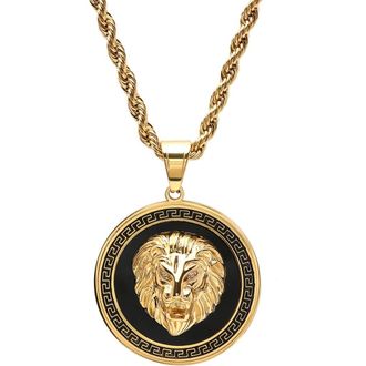 HMY Jewelry Mens 18K Gold Plated Stainless Steel Lion Pendant Necklace in Gold/Black at Nordstrom Rack