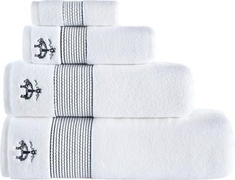 Brooks Brothers 4-Piece Robe Stripe Cotton Towel Set in White/Navy at Nordstrom Rack