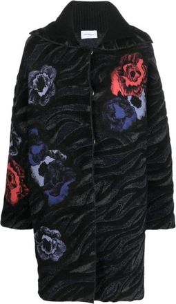 Ferragamo Poppies Jacquard Wool-Blend Coat, Size Medium