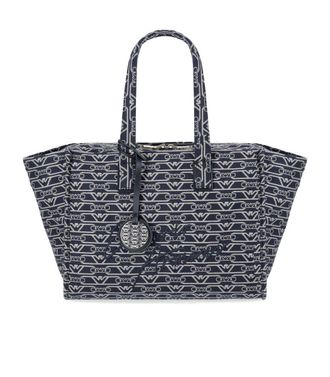 Emporio Armani Monogram Blue Écru Medium Shopping Bag