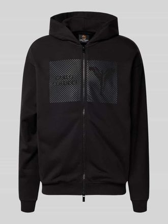 Carlo Colucci Sweatjacke mit Logo-Print und Zweiwege-Reißverschluss in Black, Größe XXL