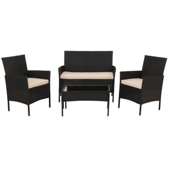 Hhg Nunca Usado] Conjunto De Jard&iacute;n De Polirrat&aacute;n Hhg 069, Grupo De Asientos Conjunto De Sal&oacute;n, Metal Vidrio Tela/textil (180g/m&sup2;), Antracita, Cojines Cre