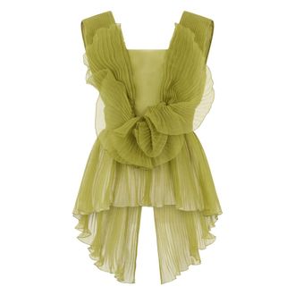 Alberta Ferretti Elegant V-neck Top with Bow - female - Alberta Ferretti - Sleeveless Tops - Green - M - Tops