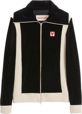 Valentino Garavani Chenille sweatshirt met hoge hals- rits en patch - Heren - Vesten met rits - Zwart - M - Katoen - Hoodies & sweatvesten