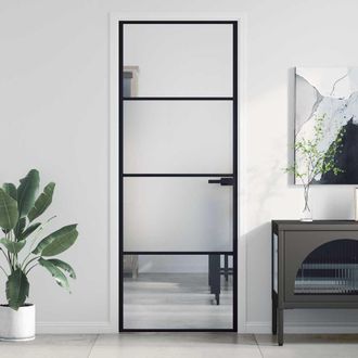 vidaXL Vidaxl - Puerta Interior Delgada Negra Vidrio Y Aluminio 76x201,5 Cm