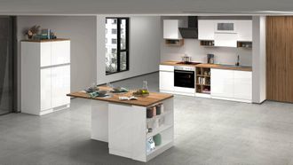 Dmora Dmora - Cocina Completa Baptiste, Conjunto De Cocina Modular, Cocina Modular Con M&uacute;ltiples Elementos, 100% Made In Italy, Blanco Brillo Y Roble, Con E