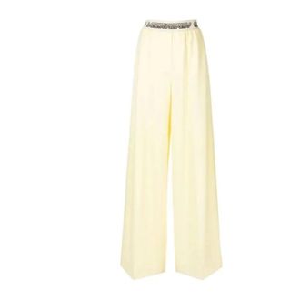 Stella McCartney Wide Trousers, female, Yellow, XS, Logo Wool Wide Leg Trousers