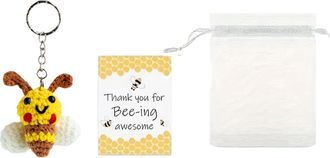 Generic Thank You Bee Keychains - Crochet Keyrings with Message Cards | Appreciation Gift Set for Staff, Coworkers, Friends, Teachers | Festive Holiday Suppli