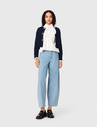 Maje Jewelled Bow-button Cardigan - Navy - Maje