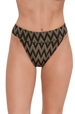Steve Madden Metallic Banded High Leg High Waist Bikini Bottoms in Raven Black at Nordstrom, Size X-Small