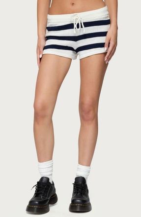 Edikted Amaris Stripe Drawstring Cotton Shorts in Navy at Nordstrom, Size X-Small
