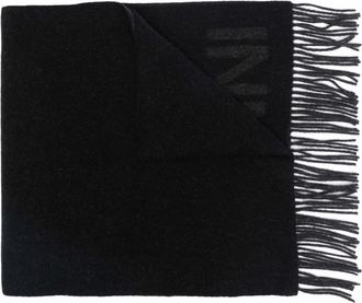 Ganni Black Logo recycled wool scarf