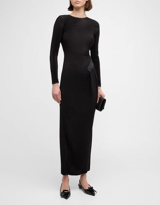 Giorgio Armani Plisse Jersey Gown with Beaded Hip Detail