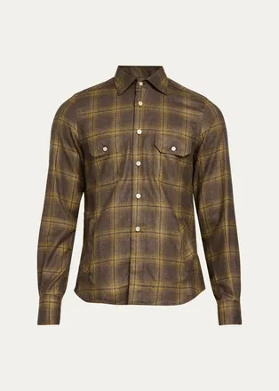 Kiton Mens Cashmere Plaid Overshirt