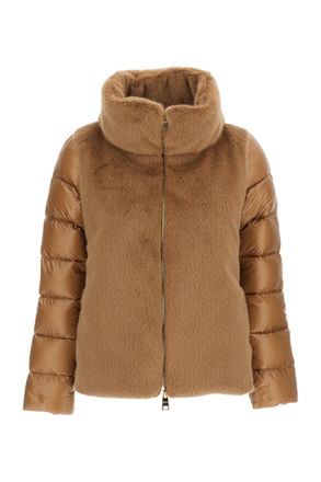 Herno High Neck Faux Fur-Lined Down Jacket with Boxy Silhouette