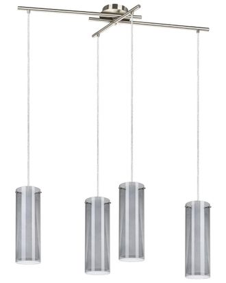 Eglo Eglo Pinto Nero 4 Light Linear Pendant With Matte Nickel Finish & White Glass Surrounded By Smoked Glass