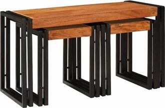 vidaXL Vidaxl - Mesas auxiliares 3 pcs Marrón y negro Madera maciza de Acacia