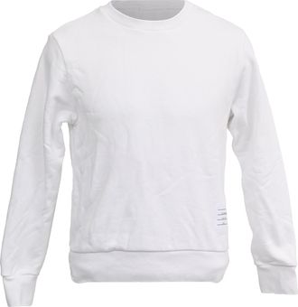 Thom Browne Center Back Stripe Loopback Knit Crewneck Pullover in White Cotton