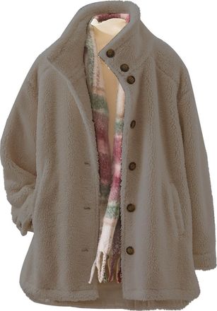 Generic Oversized Shirts for Women Womens Fuzzy Fleece Jacket Oversized Long Sleeve Button Down Stand Collar Sherpa Coats Casual Winter Warm Solid Cozy Fluffy