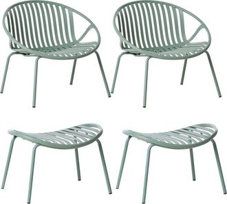 Beliani Conjunto De 2 Sillas De Jard&iacute;n Con Reposapi&eacute;s Asientos De Pl&aacute;stico Patas De Acero Resistentes A Los Rayos Uv Retro Verde Casperia