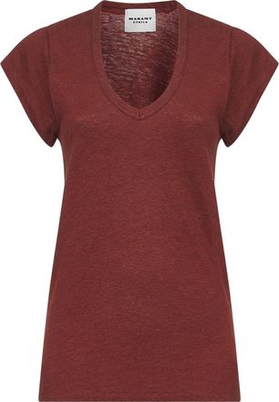 Isabel Marant Tops, Dames, Bruin, S, Linnen, Rood Linnen V-hals T-shirt