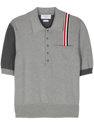 Thom Browne RWB-stripe knitted polo shirt - men - Cotton - 5 - Grey