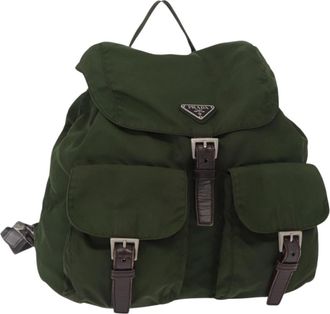 Prada Double Front Pocket Backpack Tessuto Khaki Nylon Backpack Bag (Pre-Owned)