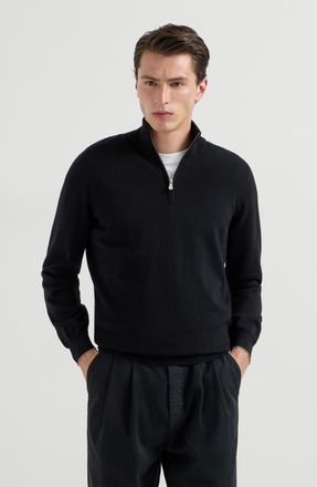 Brunello Cucinelli Cashmere sweater with half zip in Black at Nordstrom, Size 46 It