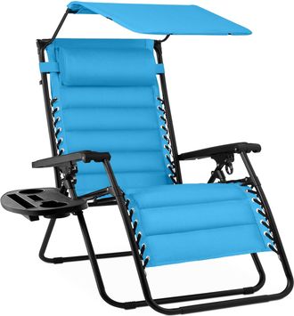 Best Choice Products Oversized Padded Zero Gravity Chair w/ Canopy Headrest Cup Holder Side Tray