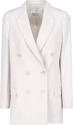 Maison Margiela Double-Breasted White Wool Blazer with Four Stitches Logo