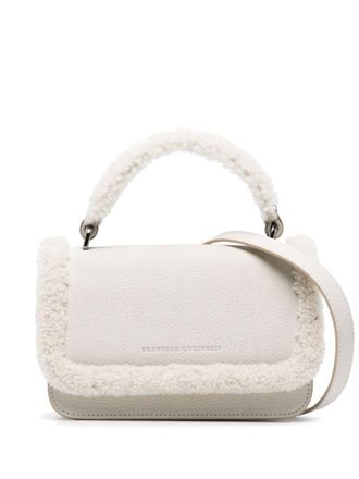 Brunello Cucinelli City shearling-trim leather bag - women - Nubuck Leather - OS - White