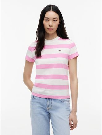 Tommy Hilfiger Womens Tommy Jeans Rugby Stripe T-Shirt - Pink - XL