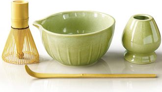 OEM Kit De Matcha De 4 Piezas: Taz&oacute;n De Cer&aacute;mica Con Pico, Batidor De Matcha, Soporte Y Cuchara De Bamb&uacute;. Set De Regalo Para Amantes Del Matcha, Ideal Par