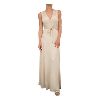 Blugirl Beige V-hals Viscose Jurk - Dames - Maxi kleedjes - Beige - M - Kleedjes