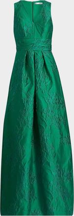 Kay Unger Mariah Pleated Jacquard Column Gown