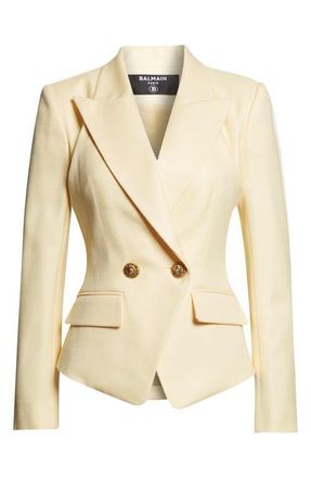 Balmain Double Breasted Natte Jacket in 1Gd Pale Yellow at Nordstrom, Size 14 Us